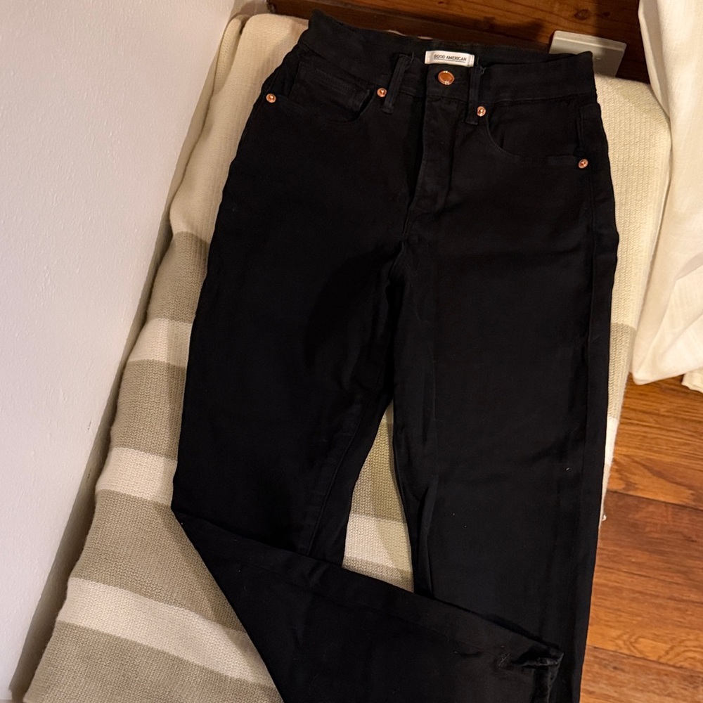 Good American Black High-Rise Straight Jeans
